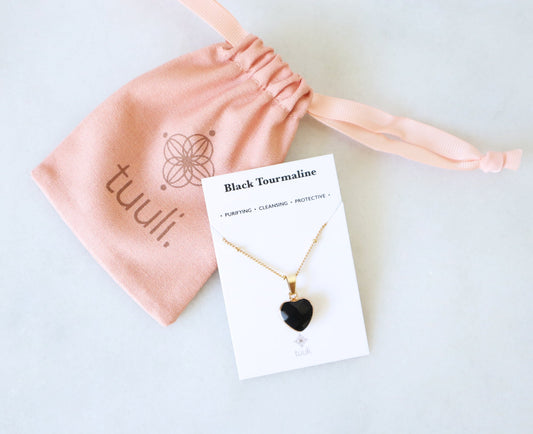 Black Tourmaline Heart Necklace for Protection