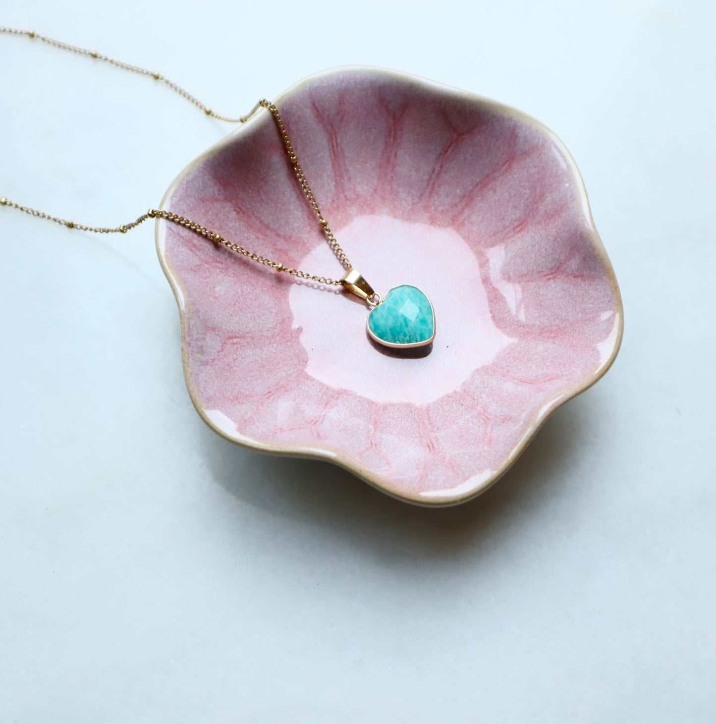 Amazonite Heart Necklace for Happiness & Confidence