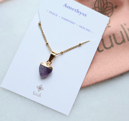 Amethyst Heart Necklace for Peace & Calm (S)