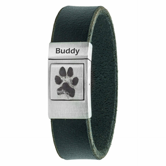 Eigen Pootafdruk armband <b>Zwart</b> leer