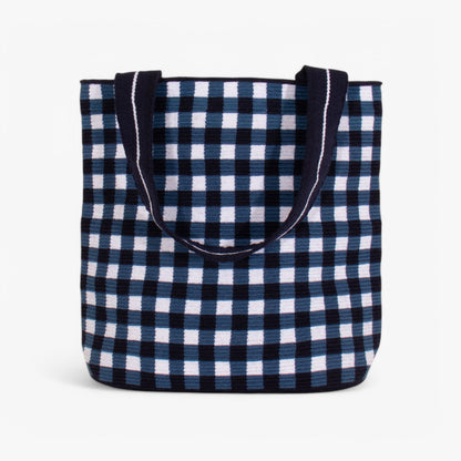 Gingham oval tote | Navy