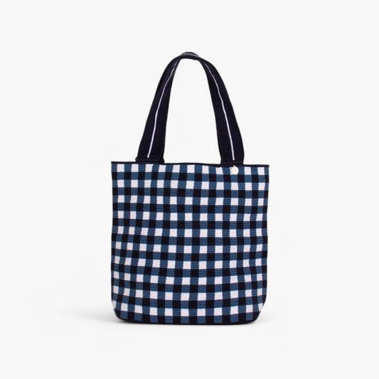 Gingham oval tote | Navy