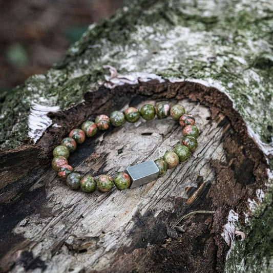 'Unakite Rots' geslepen kralen armband