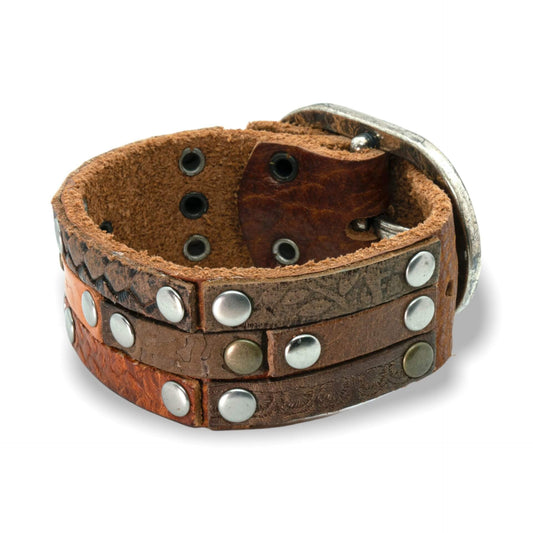 Brede bruin leren Polsband - Multi color Runderleer