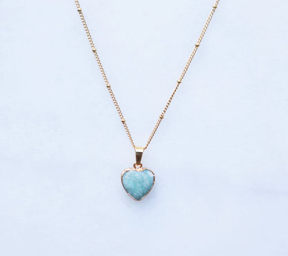 Amazonite Heart Necklace for Happiness & Confidence