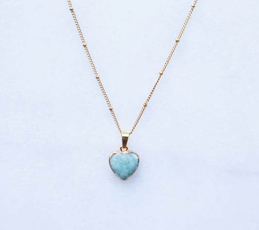 Amazonite Heart Necklace for Happiness & Confidence