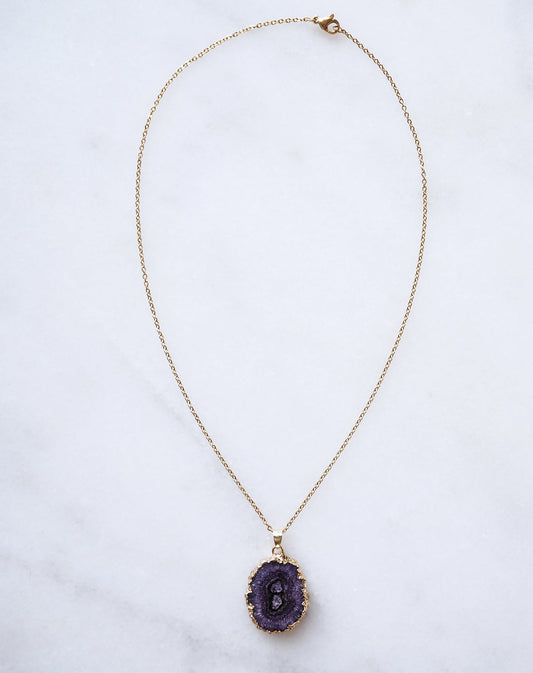 Purple Druzy Agate Necklace for Calm & Creativity