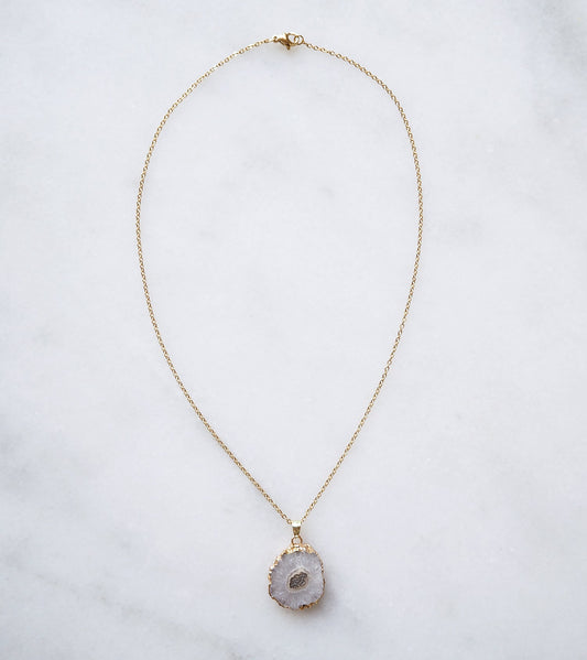 White Druzy Agate Necklace for Clarity & Positivity
