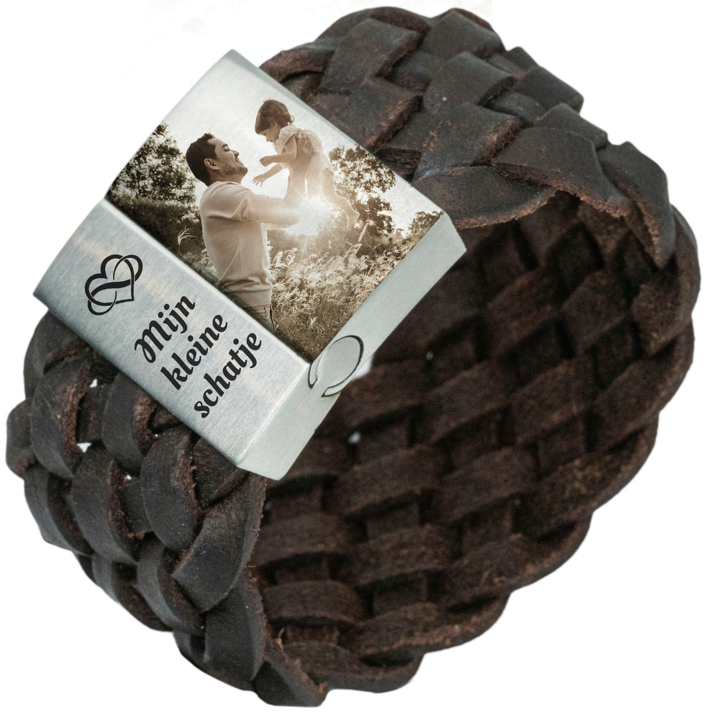 Fotoarmband Gevlochten Leer in Bruin of Zwart | Eigen Foto