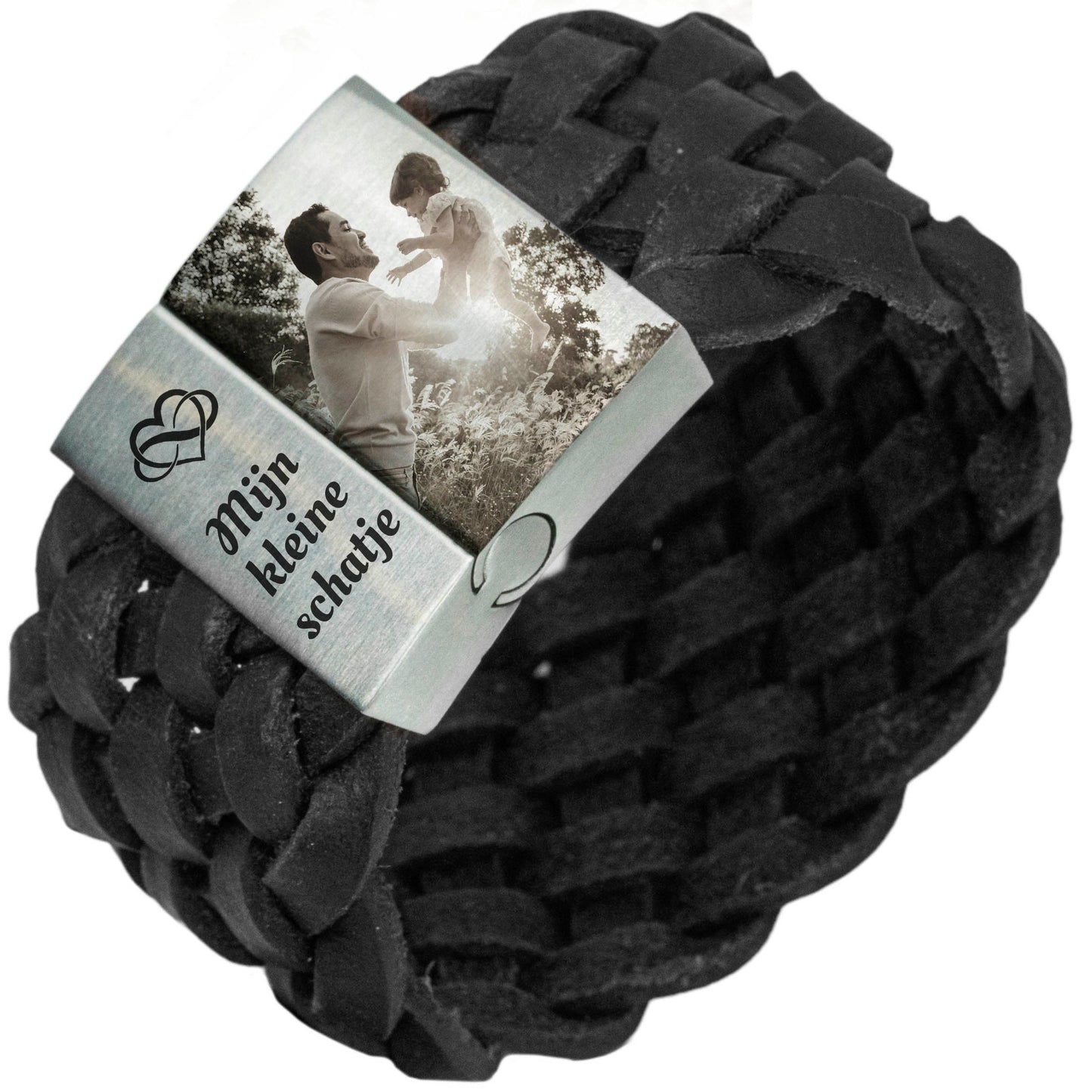 Fotoarmband Gevlochten Leer in Bruin of Zwart | Eigen Foto