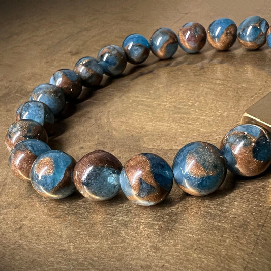 Blauwe Goud-aderige 8mm Natuurstenen kralen armband