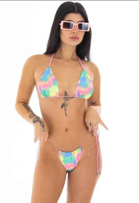 Cotton Candy Micro Bikini String Set - Neon Roze