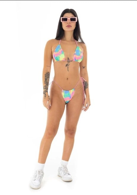 Cotton Candy Micro Bikini String Set - Neon Roze